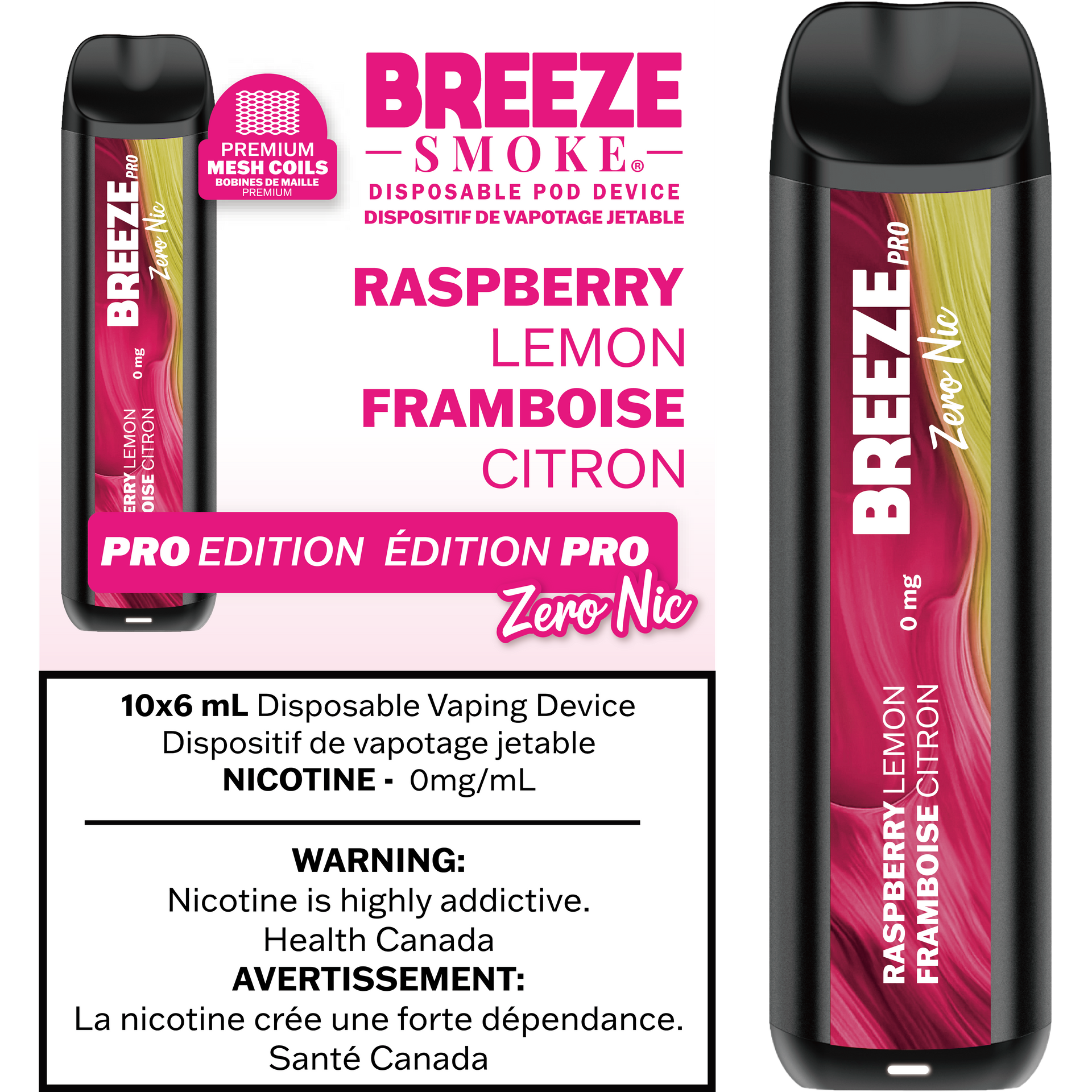 Breeze Pro Zero Nic - Raspberry Lemon