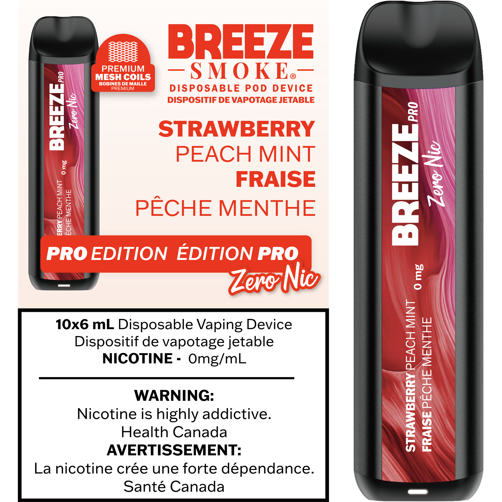 Breeze Pro Zero Nic - Strawberry Peach Mint